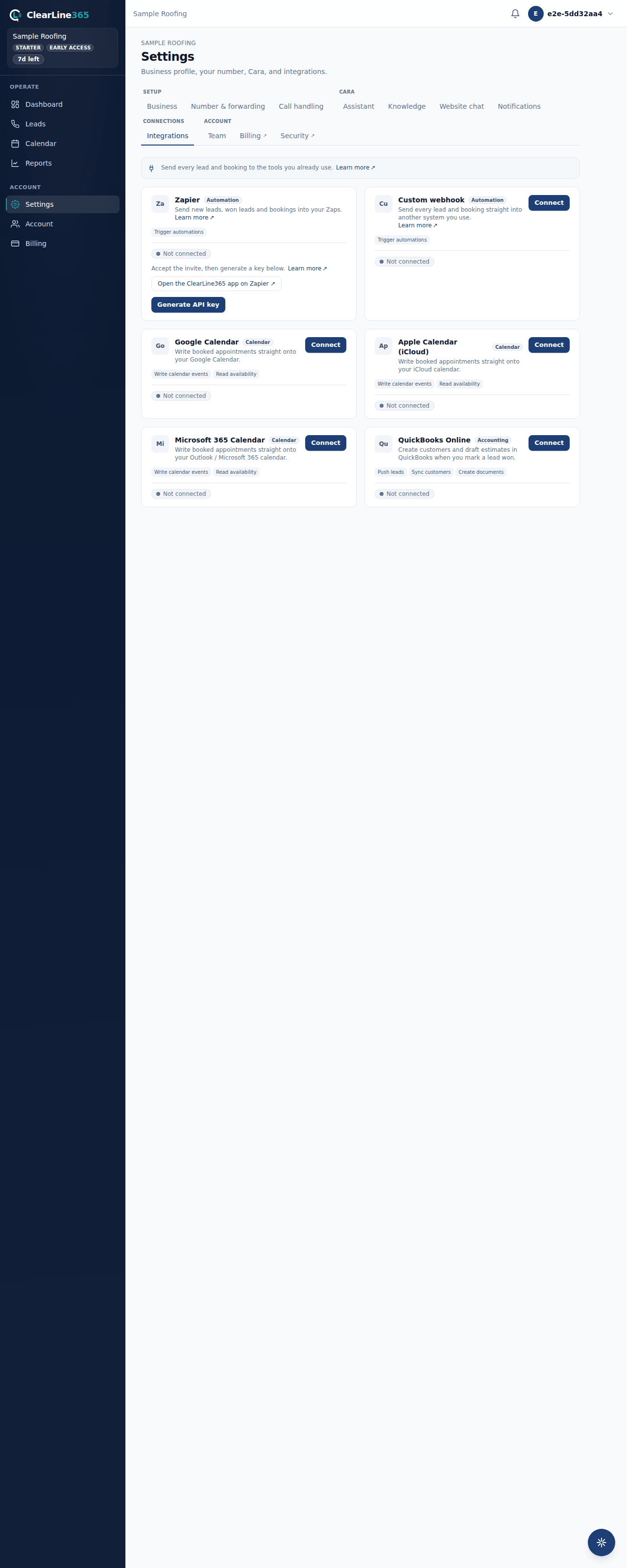 Settings → Integrations with the Custom webhook card, captured 2026-09-30